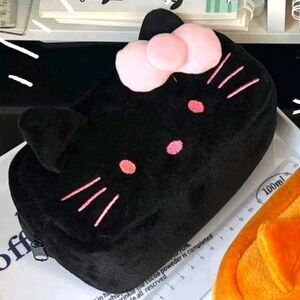 Cute black pink hello kitty oversized purse zipper pouch bag makeup pencil case